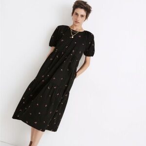 Madewell black midi short sleeve cattail tiered in Amie Floral dress